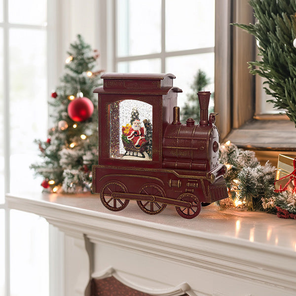 Rustic Dark Red Train Snow Globe