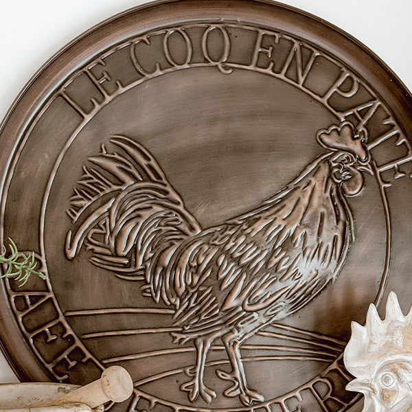 French Farmhouse Copper Finish Rooster Tray Wall Art