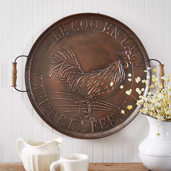 French Farmhouse Copper Finish Rooster Tray Wall Art