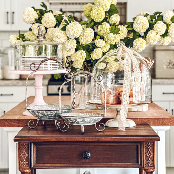 Vintage Inspired Metal Display Tray with Scrollwork Handles, Set of Two