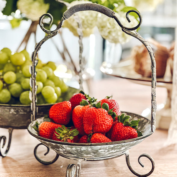 Vintage Inspired Metal Display Tray with Scrollwork Handles, Set of Two