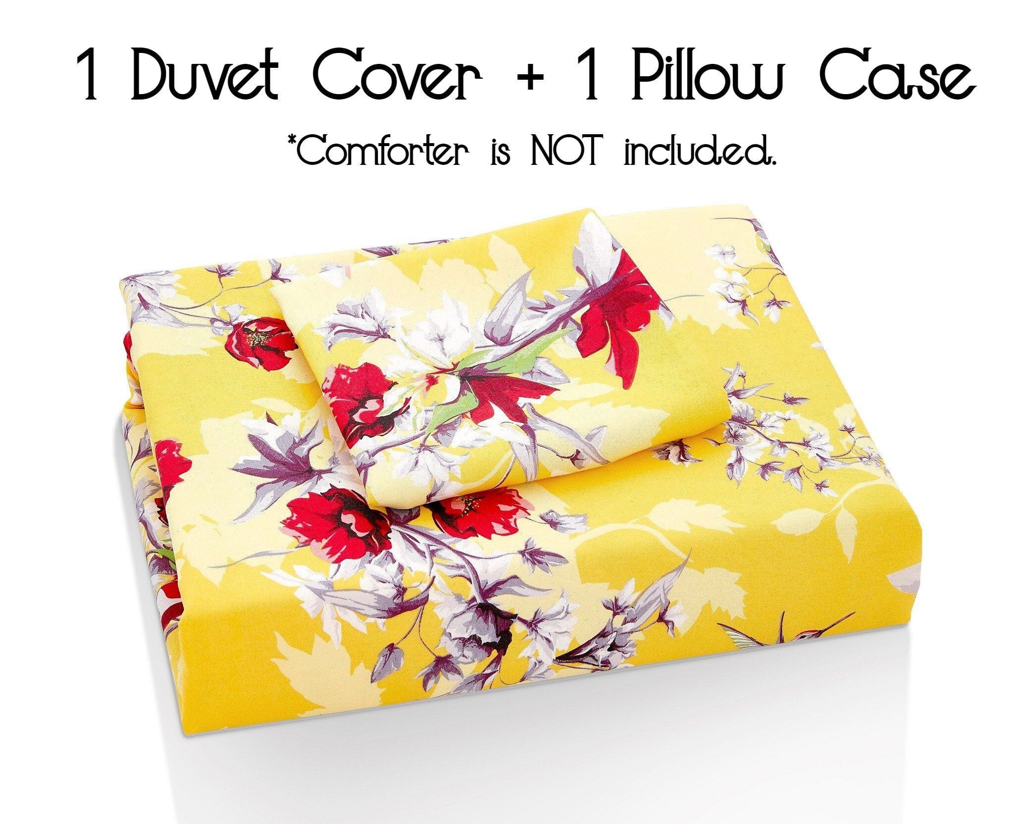Sunshine Yellow Hummingbirds Floral Duvet Cover Set w/ Pillow Cases
