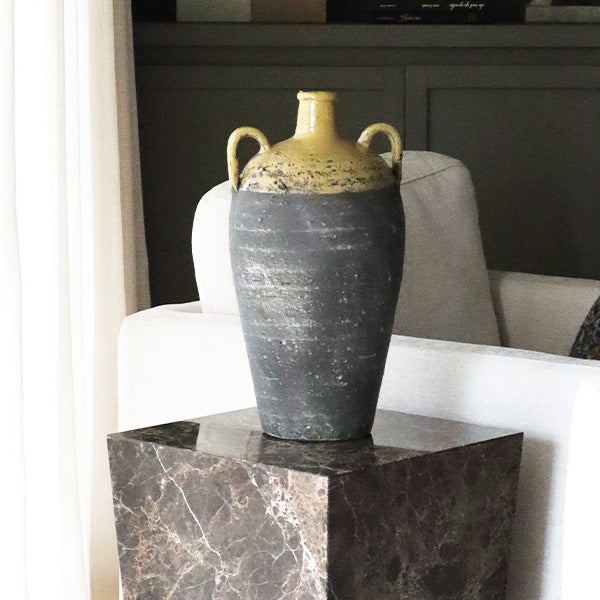 Large Two-Tone Ceramic Vase with Handles