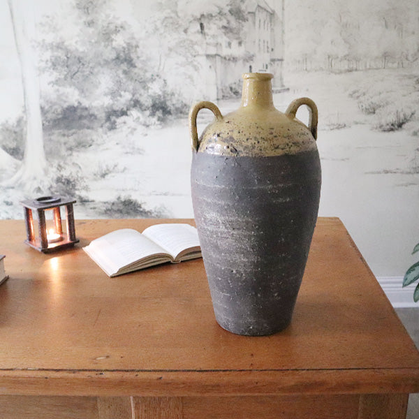 Large Two-Tone Ceramic Vase with Handles