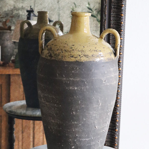 Large Two-Tone Ceramic Vase with Handles