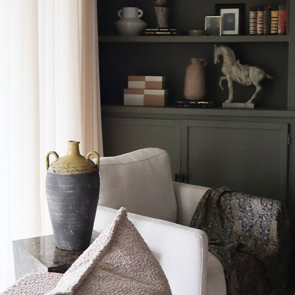 Large Two-Tone Ceramic Vase with Handles