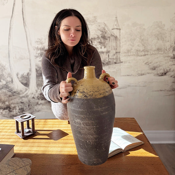 Large Two-Tone Ceramic Vase with Handles