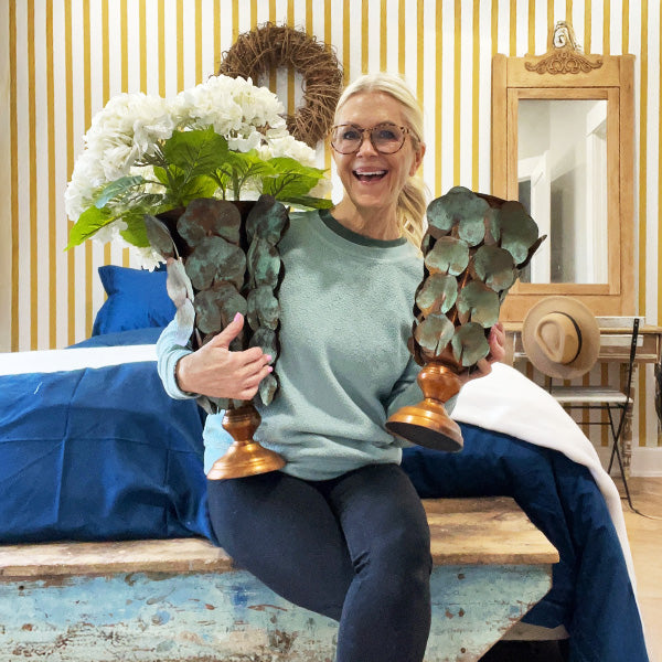 Copper Patina Cascade Vases, Set of Two