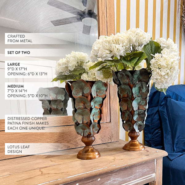 Copper Patina Cascade Vases, Set of Two