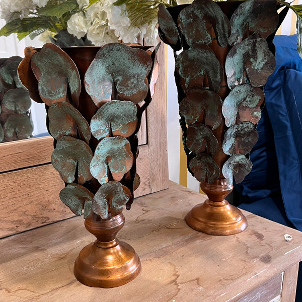 Copper Patina Cascade Vases, Set of Two