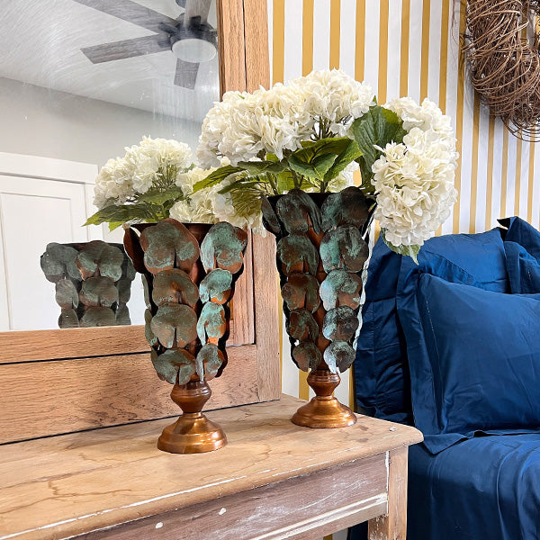 Copper Patina Cascade Vases, Set of Two