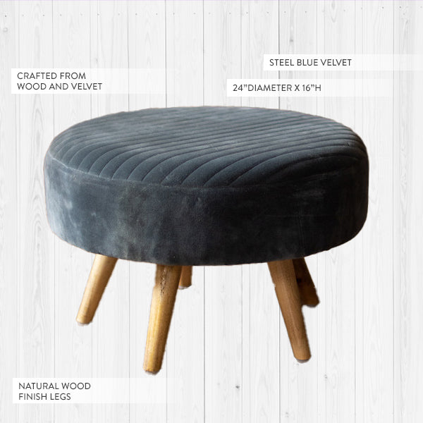 Steel Blue Velvet Ottoman