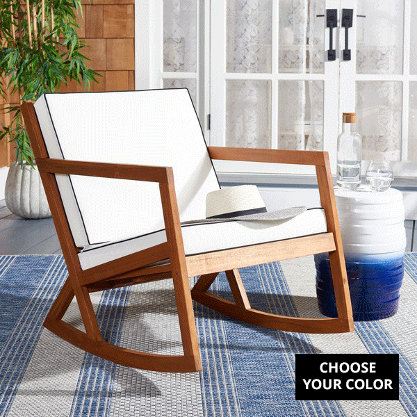 Acacia Wood Cushioned Rocking Chair, Pick Your Color