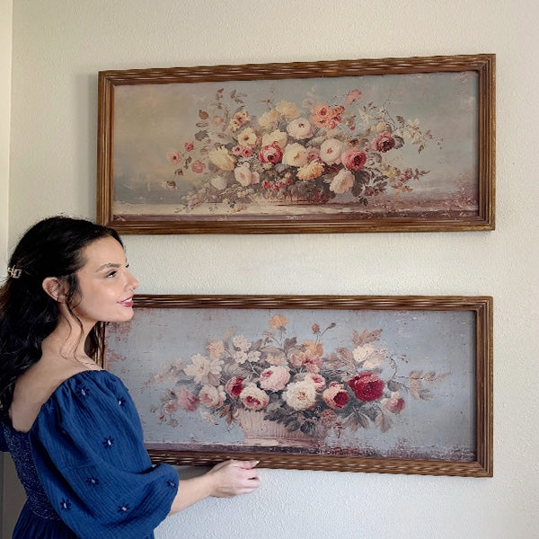 Vintage Inspired Floral Framed Wall Art, Set of 2