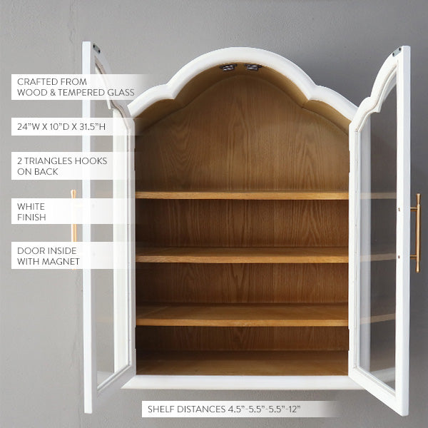 White Arched Two Door Wall Mounted Wooden Cabinet
