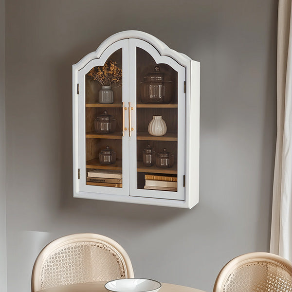 White Arched Two Door Wall Mounted Wooden Cabinet