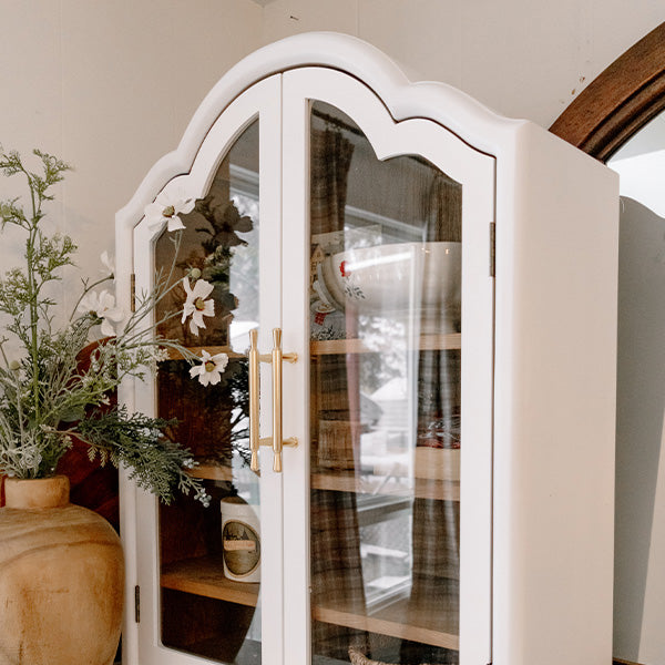 White Arched Two Door Wall Mounted Wooden Cabinet