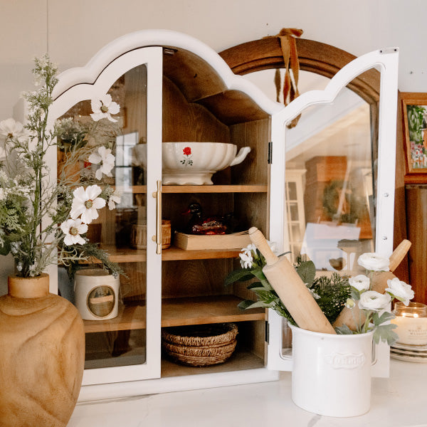 White Arched Two Door Wall Mounted Wooden Cabinet