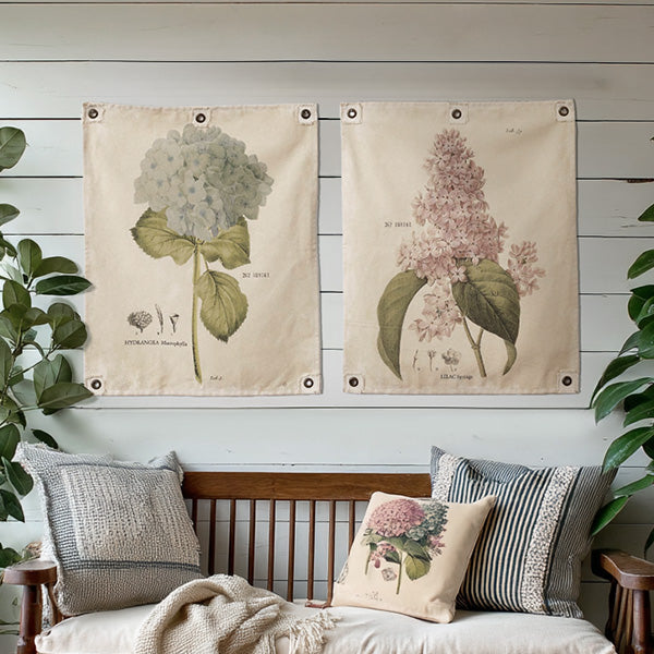 Vintage Inspired Botanical Wall Hanging Canvas, Set of Two
