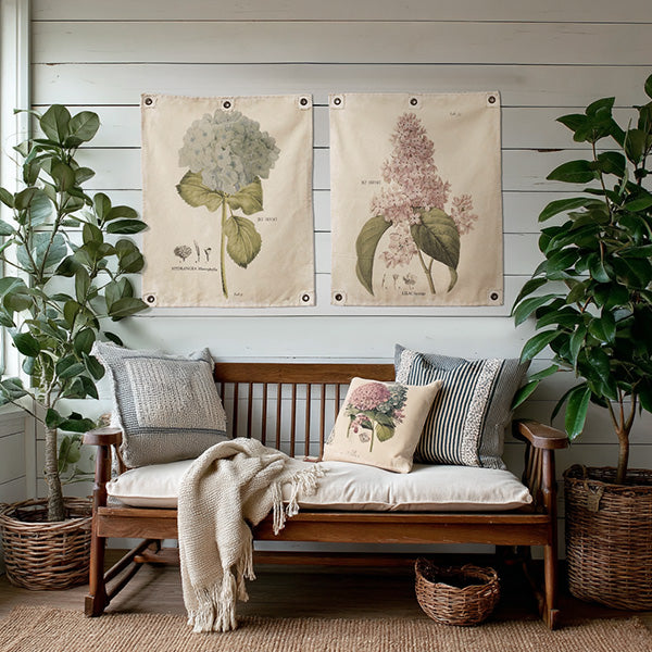 Vintage Inspired Botanical Wall Hanging Canvas, Set of Two