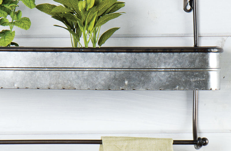 Galvanized Metal Shelf with Towel Bar