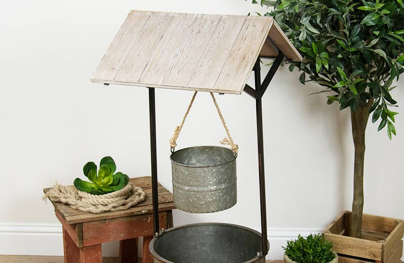 Galvanized Metal Wishing Well Decor