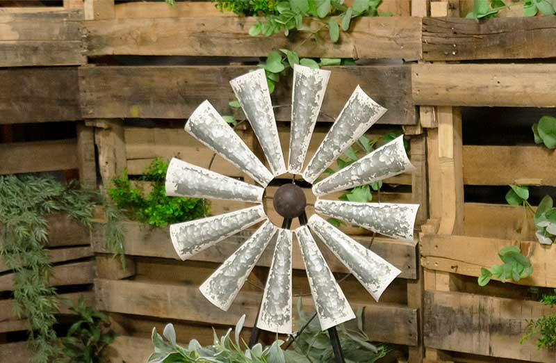 Galvanized Metal Three Tiered Windmill Planter