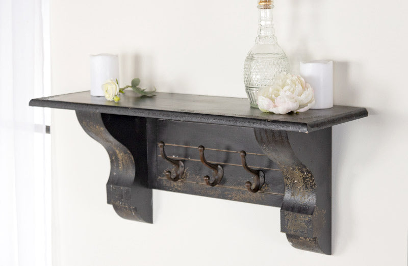 Wooden Corbel Shelf With Hooks