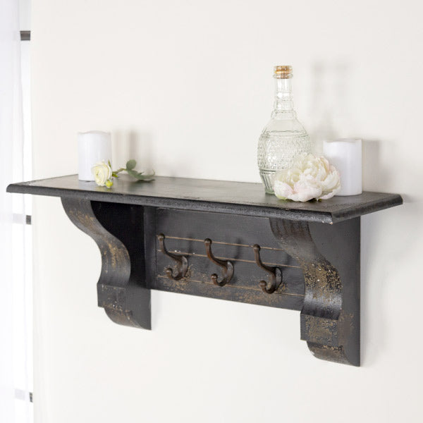Wooden Corbel Shelf With Hooks