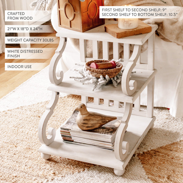 Two Tier White Scroll End Table