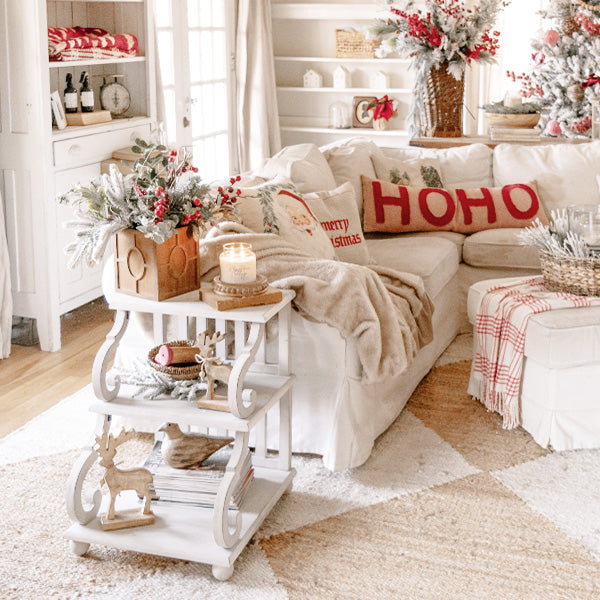 Two Tier White Scroll End Table