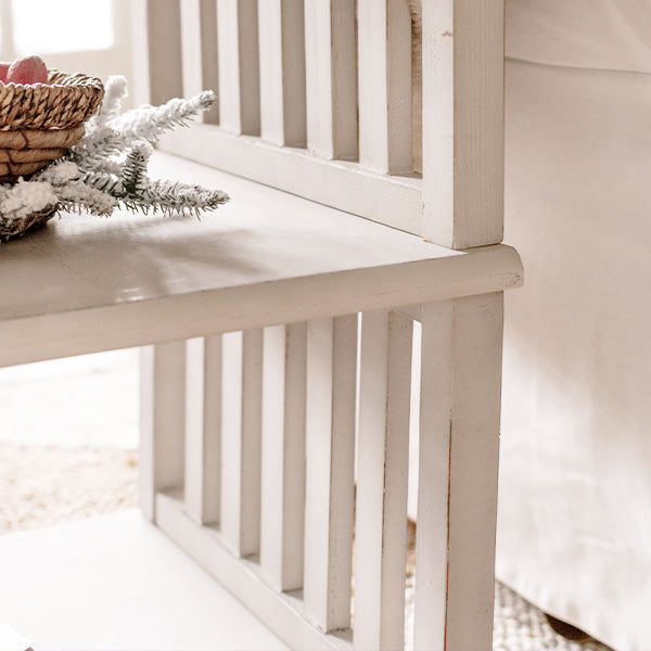 Two Tier White Scroll End Table