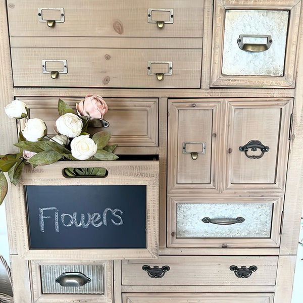 Wood Cabinet with Chalkboard Drawers