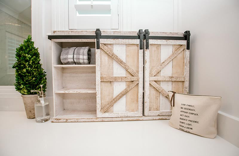 White Washed Barn Door Cabinet