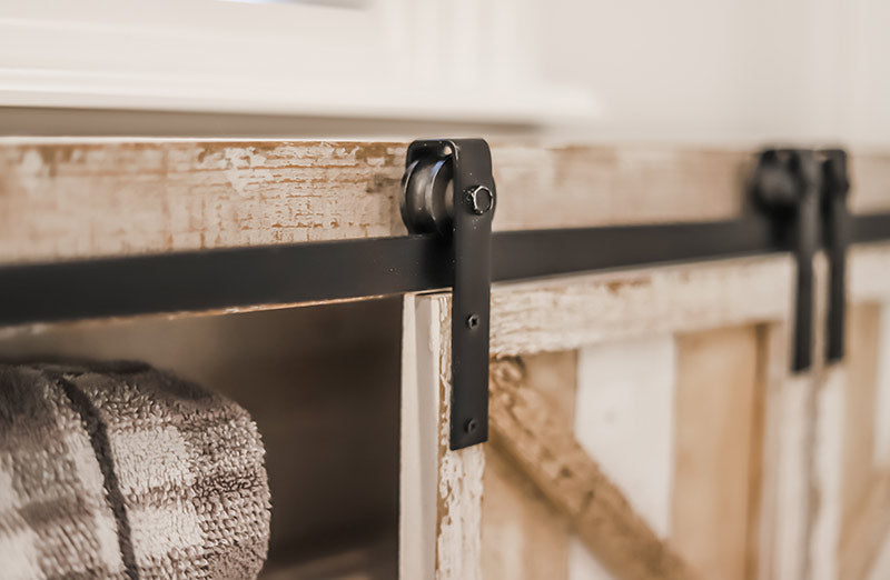 White Washed Barn Door Cabinet