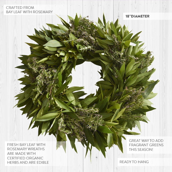 16" Culinary Bay Leaf Wreath With Rosemary