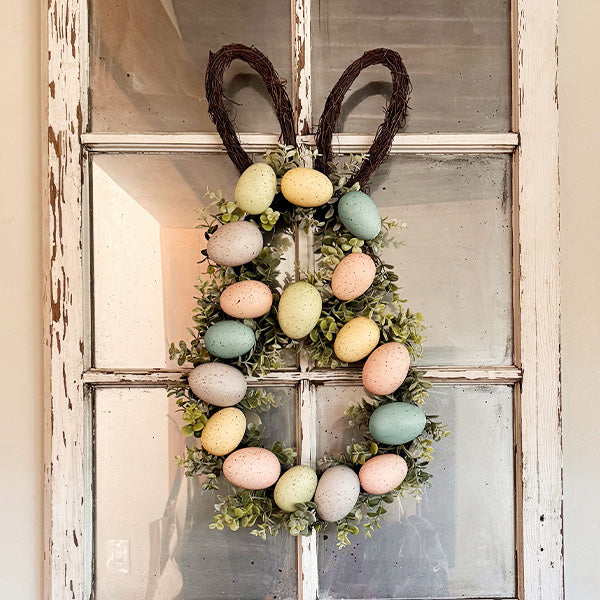 Bunny Shaped Pastel Egg Easter Wreath