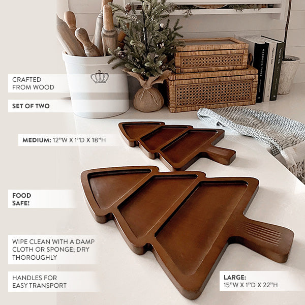 Wooden Evergreen Serving Board, Set of 2