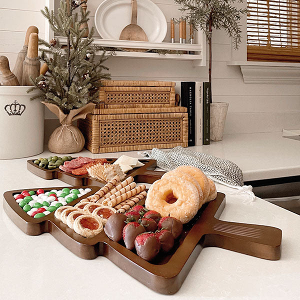Wooden Evergreen Serving Board, Set of 2