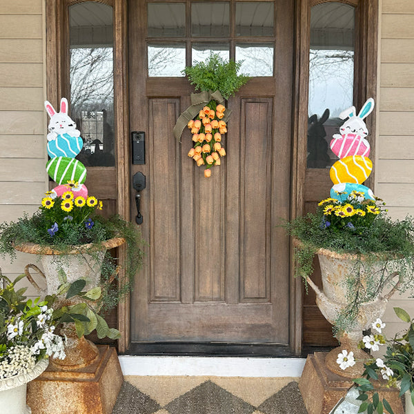 Easter Bunny and Stacked Eggs Metal Yard Stakes, Set of 2