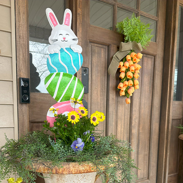 Easter Bunny and Stacked Eggs Metal Yard Stakes, Set of 2