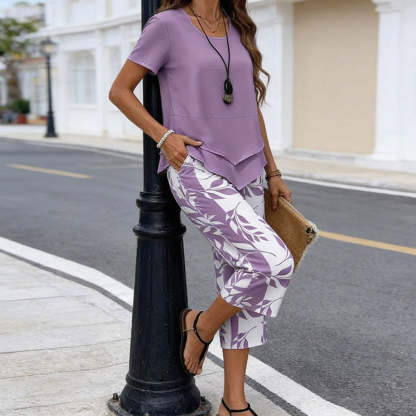 Loungewear Set with Crew-Neck Top (Layered Look) & Extra-Wide-Leg Pants