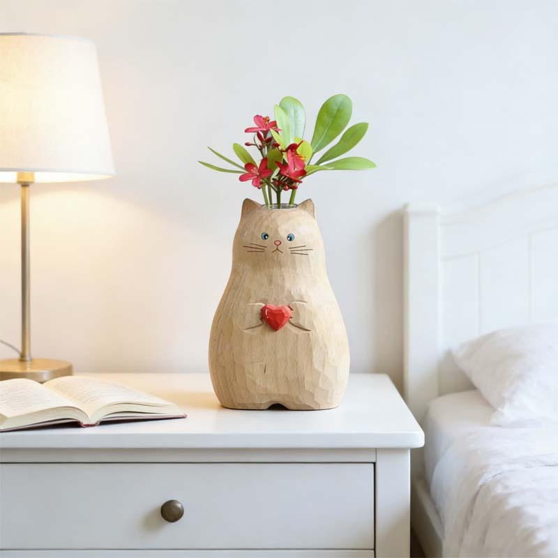 Chonky Cat Vase with Heart