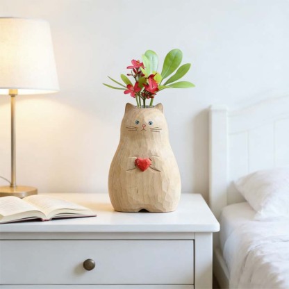 Chonky Cat Vase with Heart