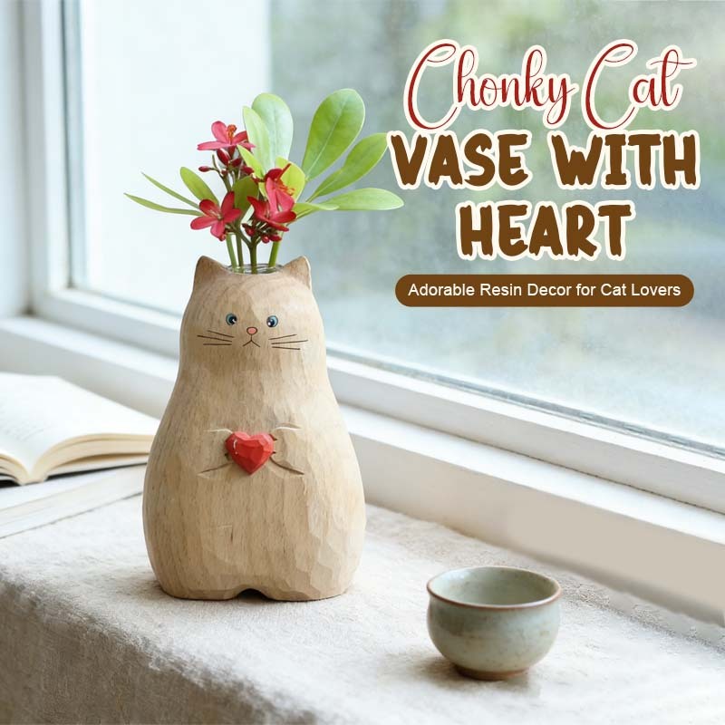 Chonky Cat Vase with Heart