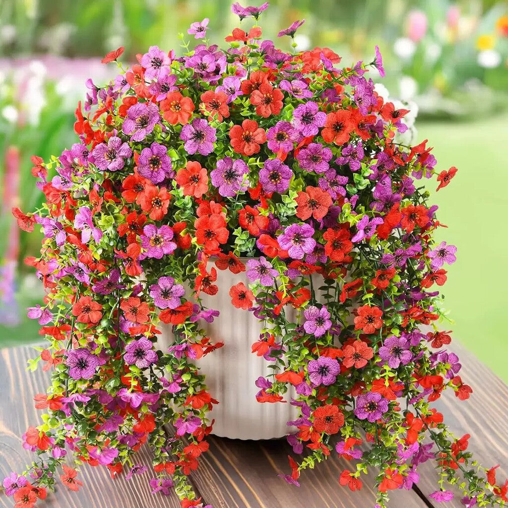 Outdoor cascading daisy and eucalyptus flowers – UV-resistant