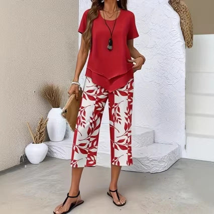 Loungewear Set with Crew-Neck Top (Layered Look) & Extra-Wide-Leg Pants
