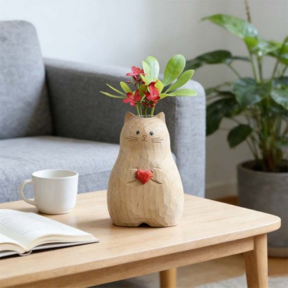 Chonky Cat Vase with Heart