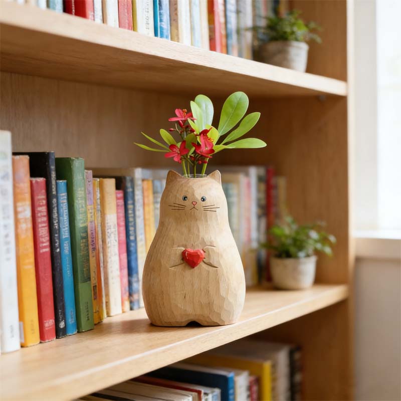 Chonky Cat Vase with Heart