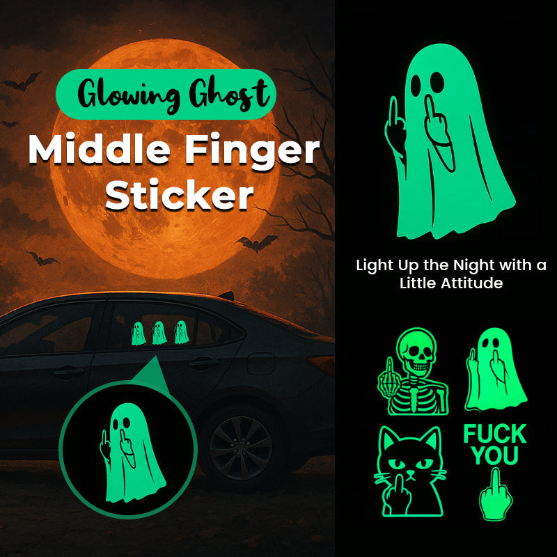 👻 Glowing Ghost Middle Finger Sticker — Light Up the Night with a Little Attitude
